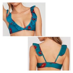 NWT VOLCOM good to grow floral bikini swim top stormy blue & red size S women's